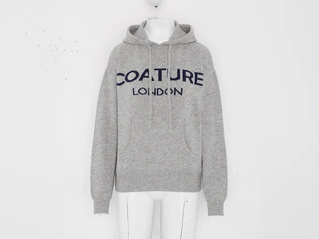 Grey printed hoodie before ghost mannequin and neck joint editing