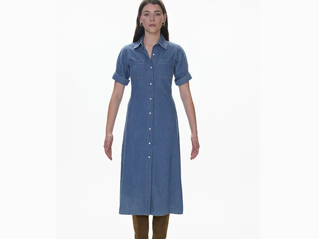 Blue denim shirt dress after model and lookbook retouching