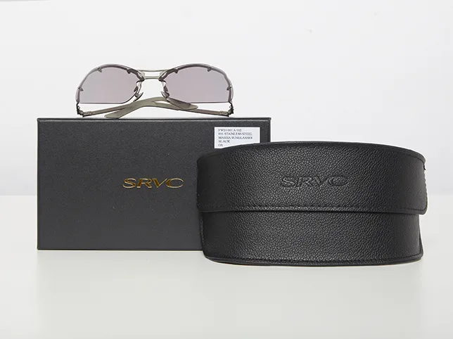 Sunglasses and their case before background removal onto pure white