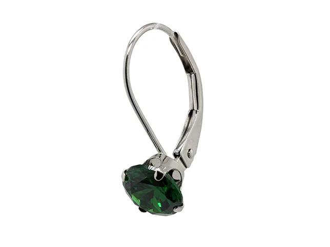 Drop earring with a green stone before the metal was changed from silver to gold