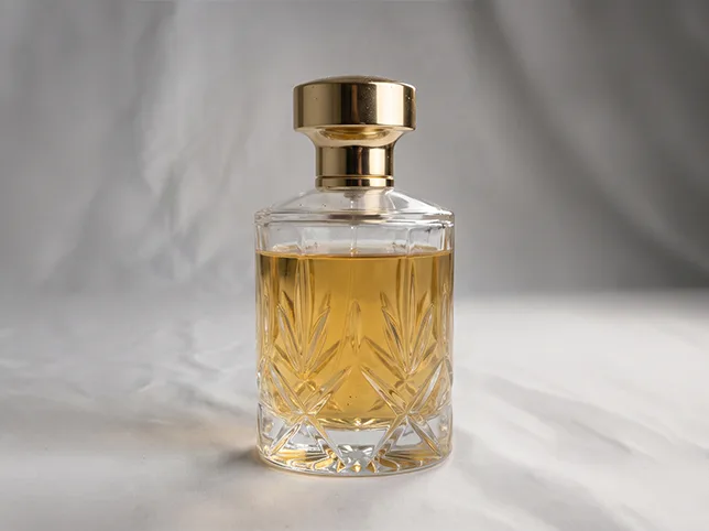 Cut-glass perfume bottle before eCommerce product editing on a clean background