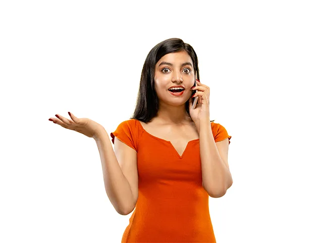 Model in an orange dress before three colourways were built from one photograph