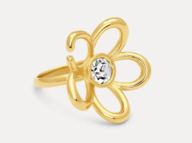 Flower ring after colour correction with accurate metal and stone tones