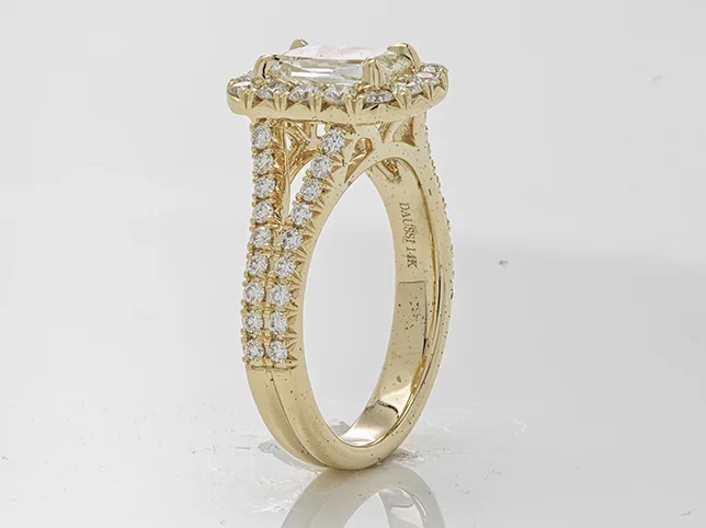 Yellow gold pave ring before retouching