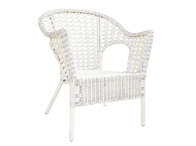 Rattan chair cut out to white through the open weave