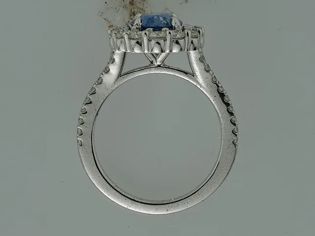 Sapphire halo ring before retouching