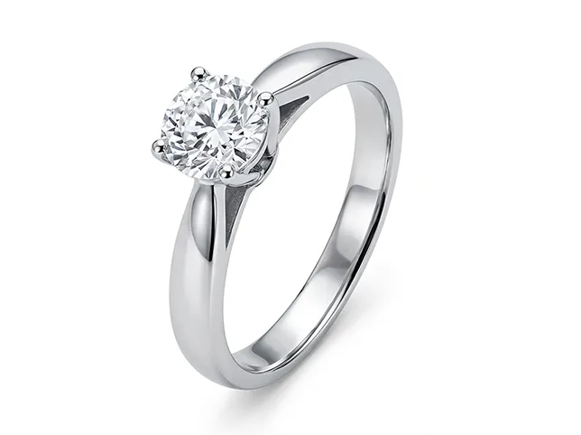 Solitaire engagement ring after retouching on a pure white background