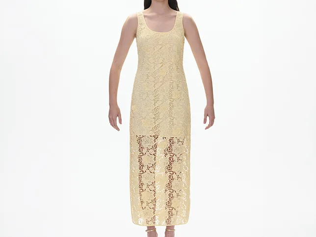 Cream lace dress before the mannequin was removed and the lace kept translucent at the edges