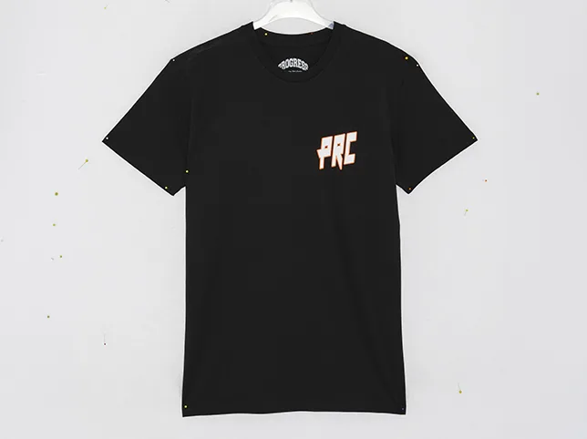 Black printed t-shirt before the mannequin was removed and the collar interior composited in