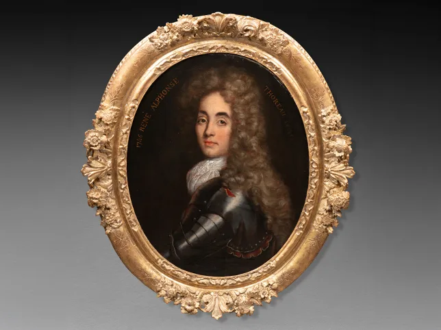 Antique gilt-framed oil portrait before archival cleaning and restoration