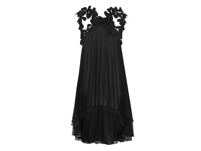 Black dress after ghost mannequin editing, retaining seam detail against pure white