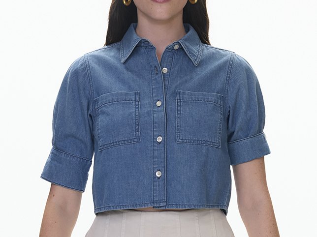 Denim shirt on a mannequin before ghost mannequin editing