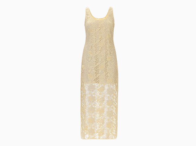 Lace dress after ghost mannequin editing with the lace pattern preserved against white