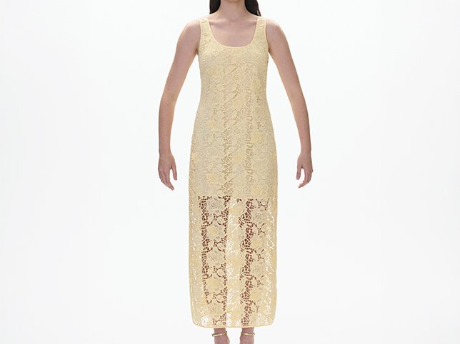 Lace dress on a mannequin before ghost mannequin retouching