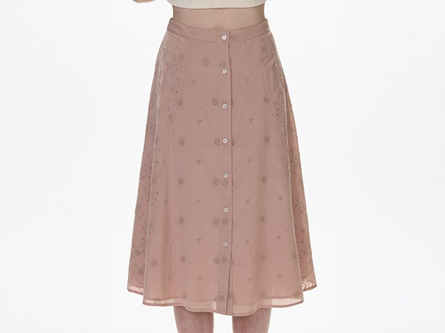 Pink skirt on a mannequin before ghost mannequin editing