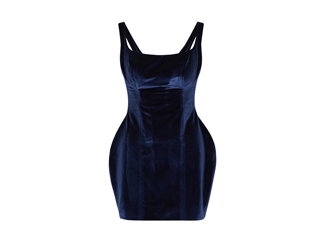 Velvet dress after ghost mannequin editing with the pile direction and sheen preserved