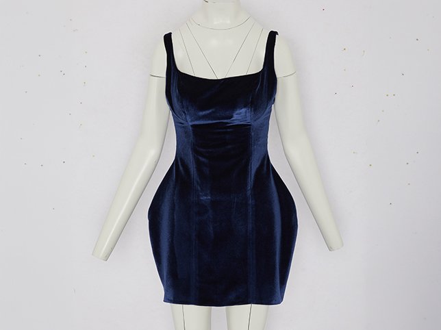 Velvet dress on a mannequin before ghost mannequin editing